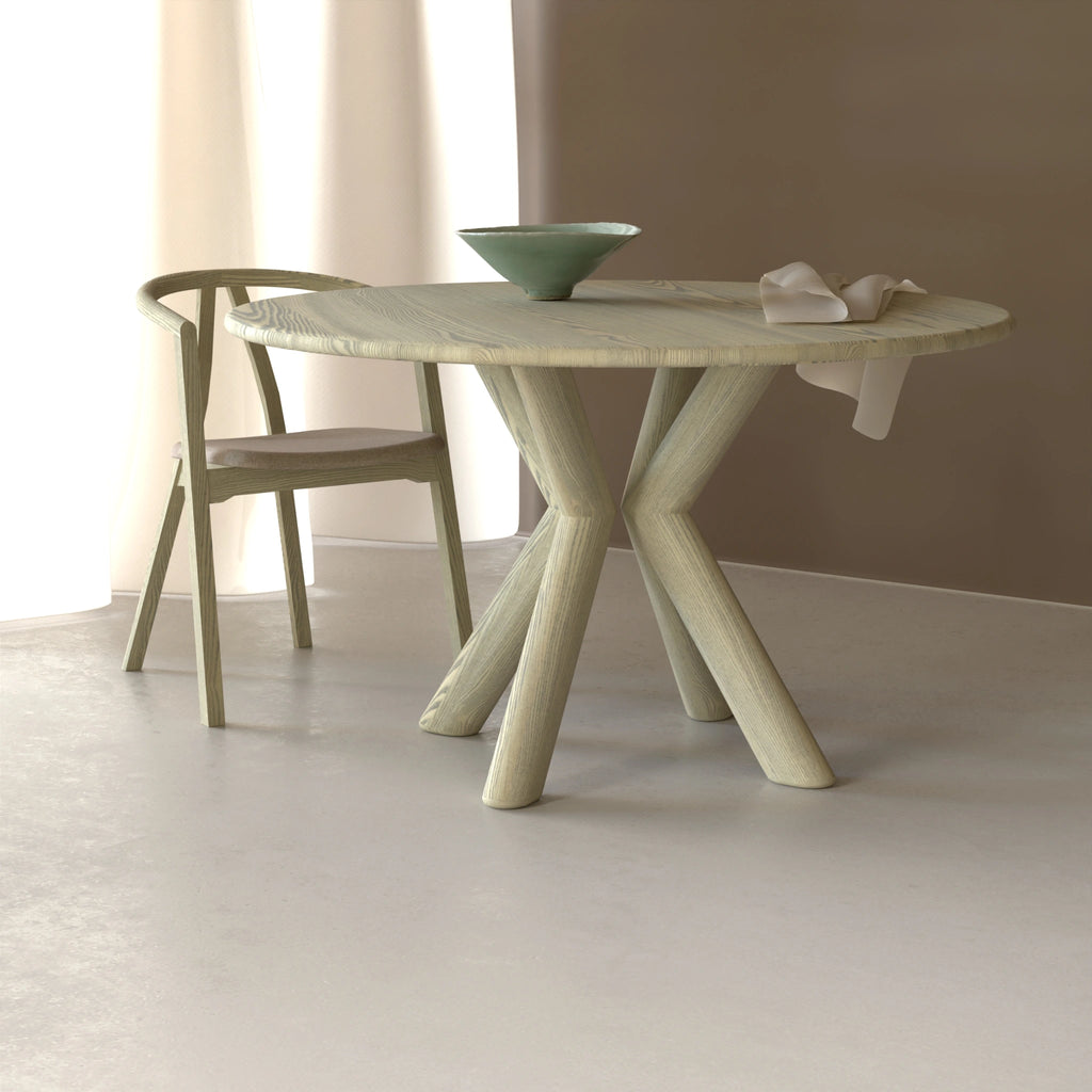 MUHLE Round Extendable Dining Table in Warm White Ash - Kristensen | Milola