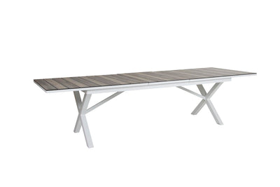 Hillmond Extendable Outdoor Dining Table - White Aluminium / Natural Laminate - Outlet