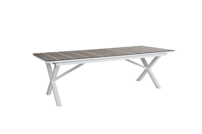 Table de salle à manger d'extérieur extensible HILLMOND - Aluminium Blanc / Stratifié Naturel