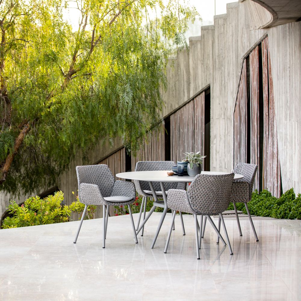 Joy Round Outdoor Dining Table - Aluminium with Laminate, Ceramic or Teak Top