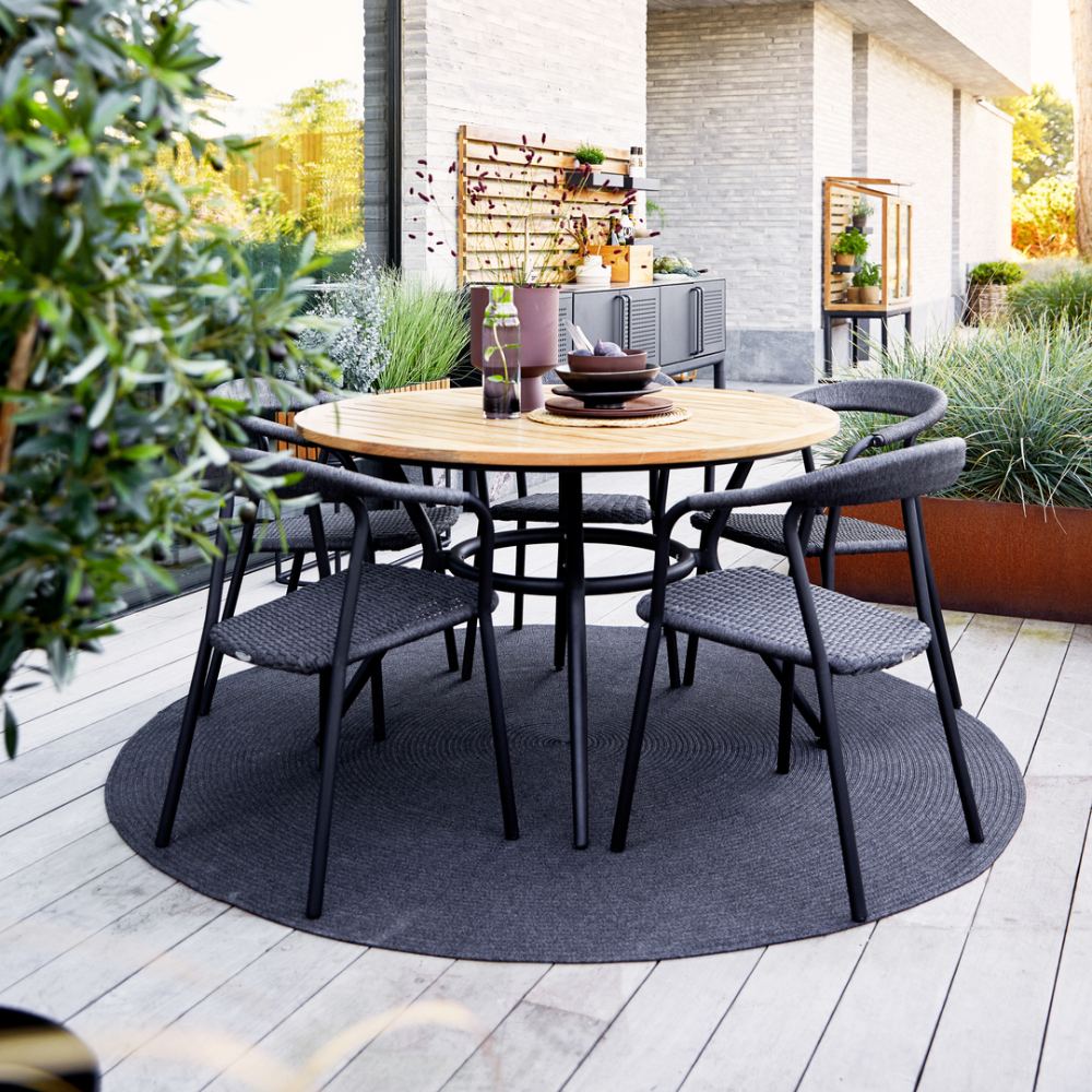JOY - Round Outdoor Dining Table - Aluminium/Laminate/Ceramic/Teak - CaneLine | Milola