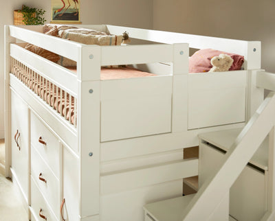 ALL-IN-ONE Semi High Bed with Stepladder in White - Kids Bedroom - Lifetime Kids | Milola