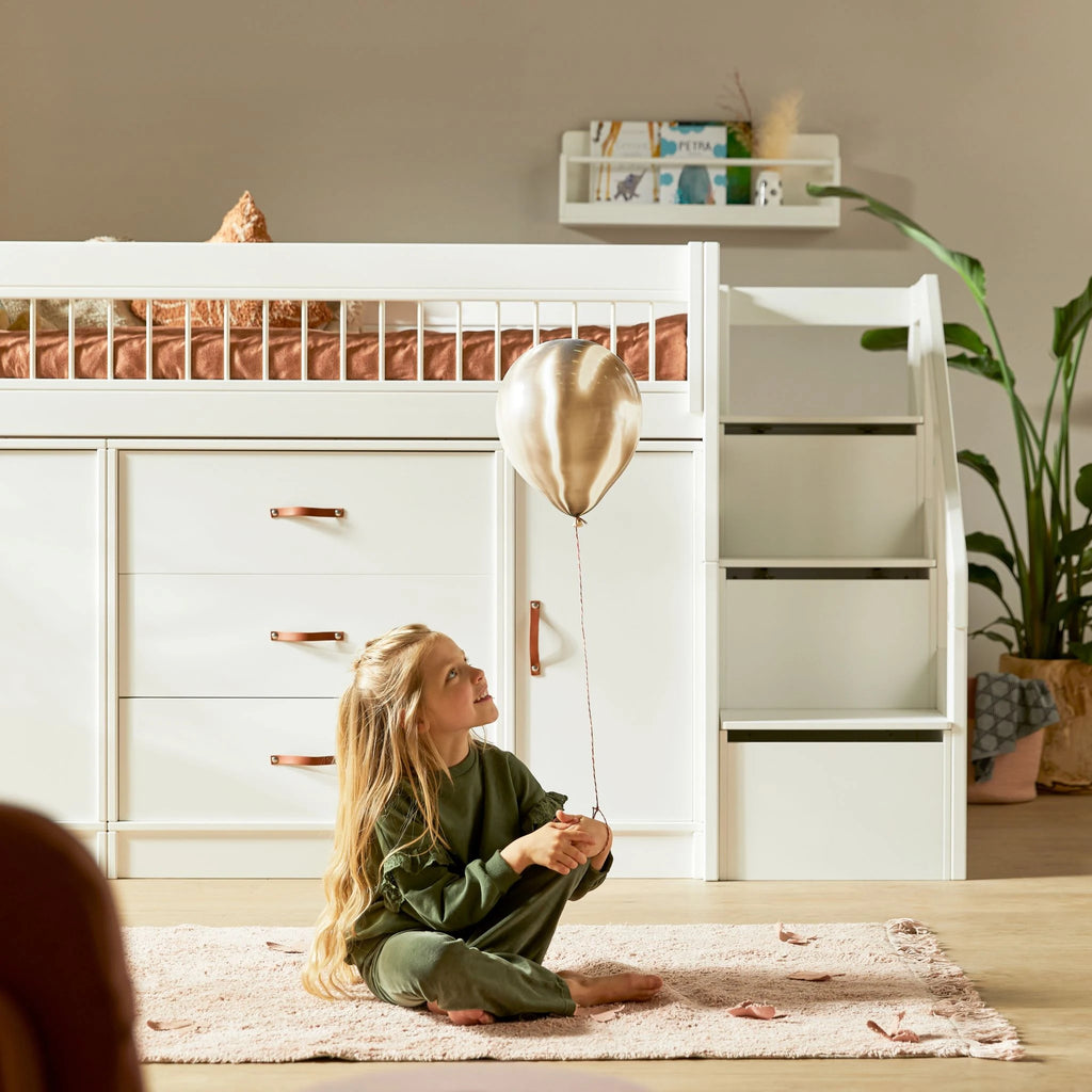 ALL-IN-ONE Semi High Bed with Stepladder in White - Kids Bedroom - Lifetime Kids | Milola
