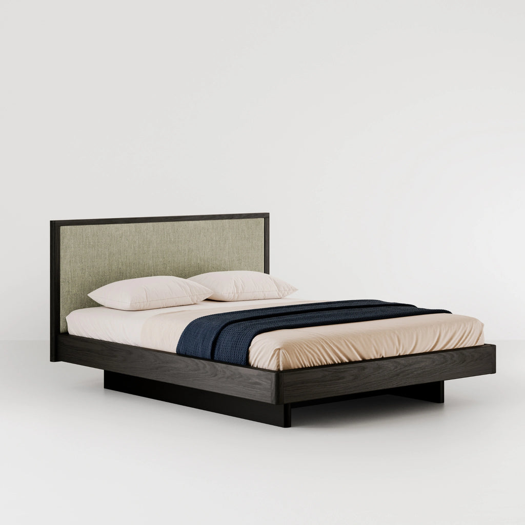 Awase Soft Wooden Bed With Fabric Upholstered Headboard - Bolzan | Milola