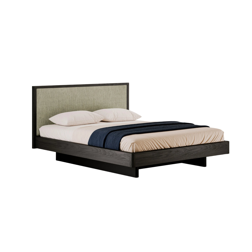 Awase Soft Wooden Bed With Fabric Upholstered Headboard - Bolzan | Milola