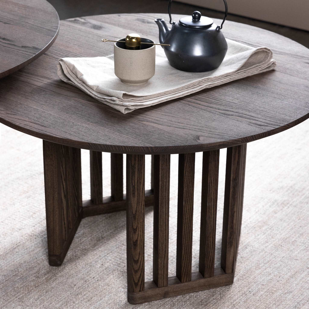 Solid Wood Round Akustik Coffee Table with Slatted feet - Kristensen Kristensen | Milola.ch