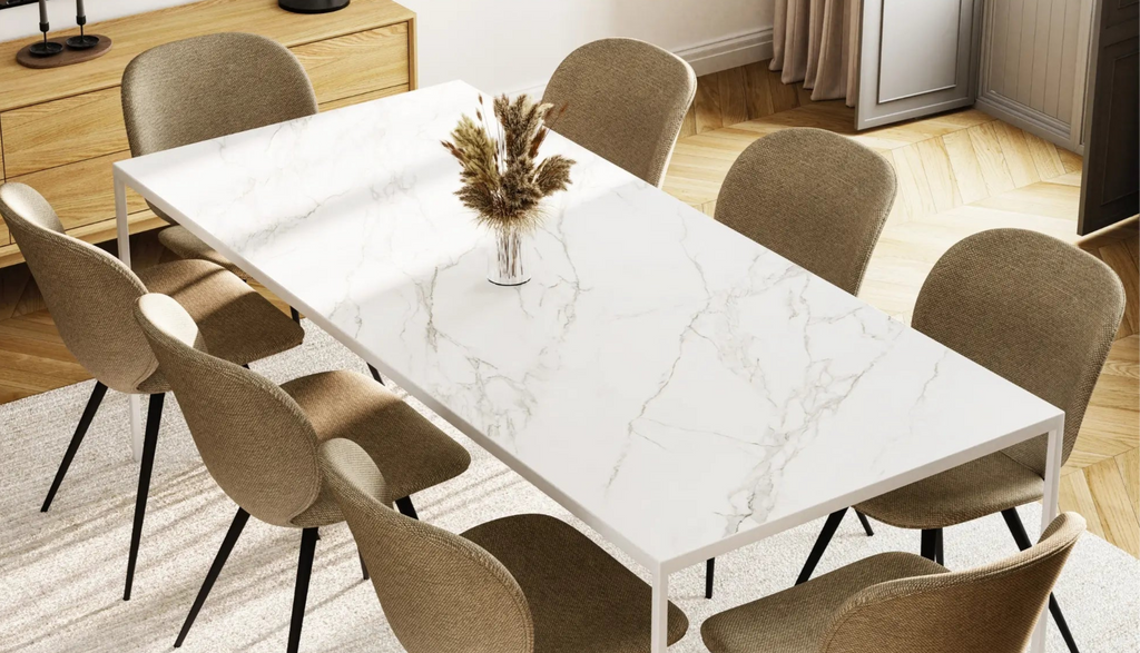 ANDOR Ceramic/Marble Dining Table - White with Statuario 931 Top - Milola