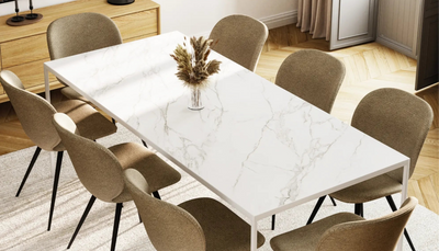 ANDOR Ceramic/Marble Dining Table - White with Statuario 931 Top - Milola