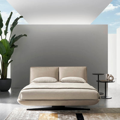 BIGGIE H.18 Bed in Beige Leather Hermitage Col. 008 - Twils | Milola
