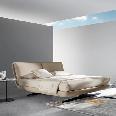 BIGGIE H.18 Bed in Beige Leather Hermitage Col. 008 - Twils | Milola