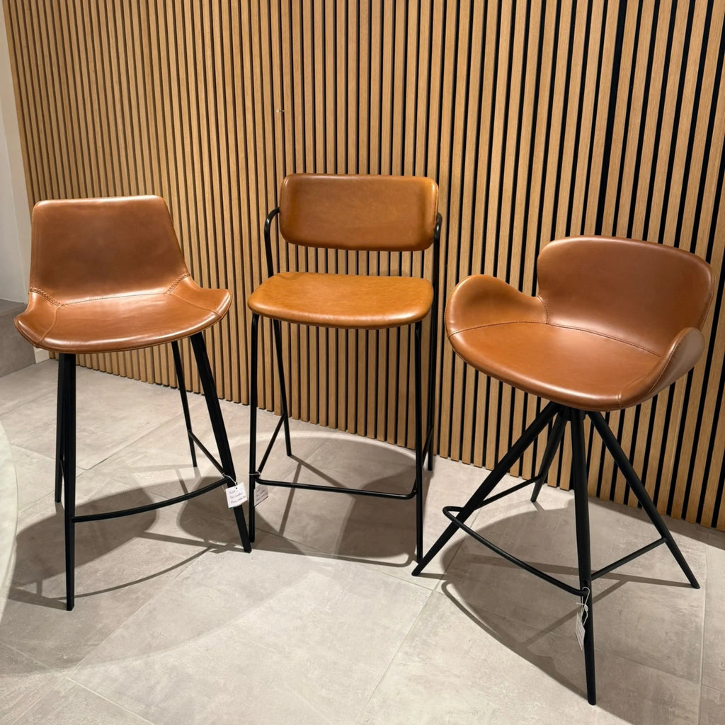 Set of 3 Bar Stools in Brown Artificial Leather - OUTLET