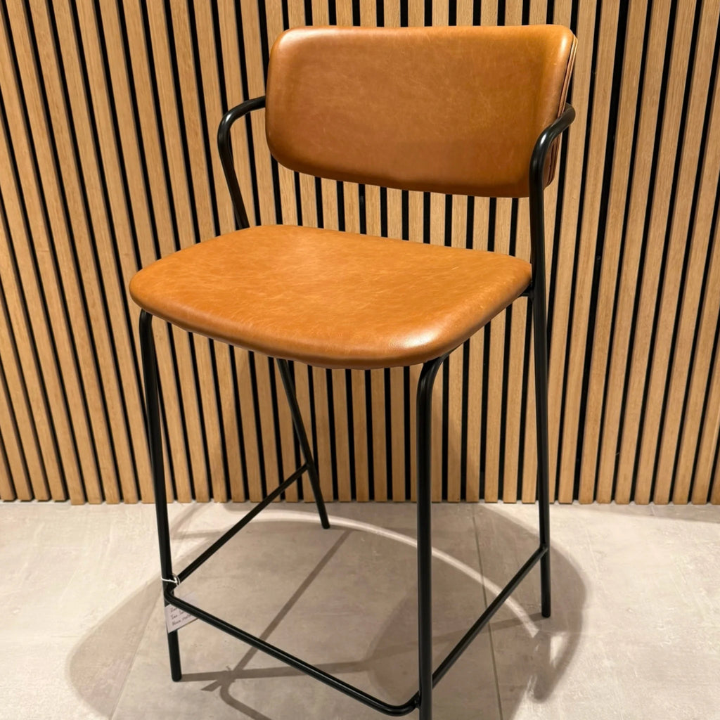 Set of 3 Bar Stools in Brown Artificial Leather - OUTLET