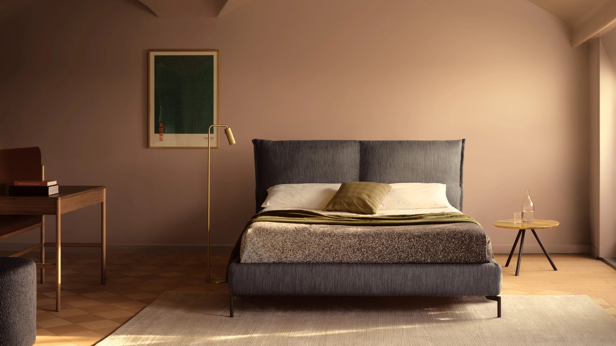 Blue Upholstered Bed By Bolzan in modern Bedroom