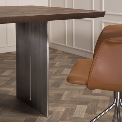 Tables de salle à manger en bois massif avec pieds en plaque d'acier ELEGANT