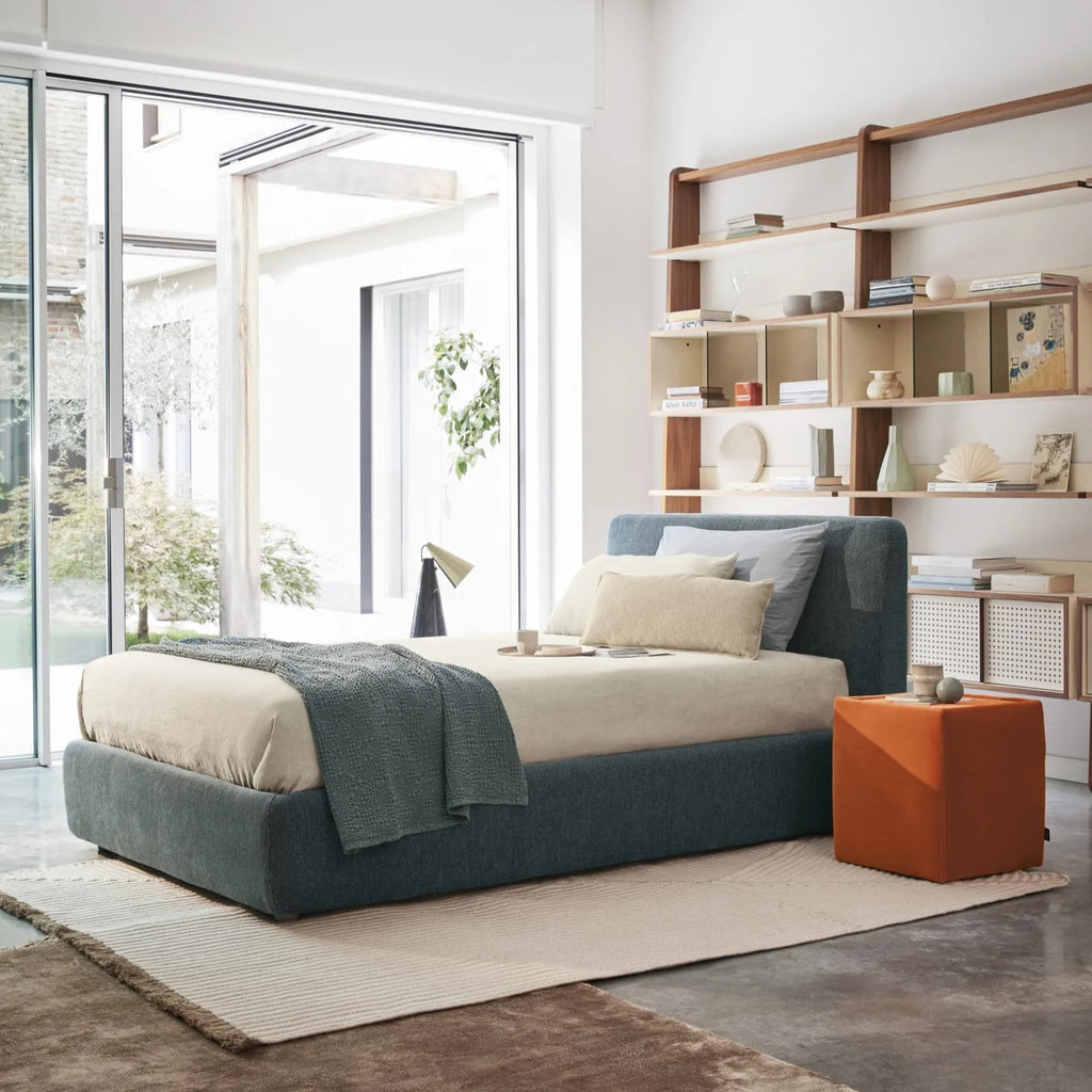 Feel Single Storage Bed - Upholstered Storage Bed in Blue - Bolzan | Milola