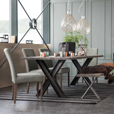 FOREST Solid Wood Dining Table in Mocca Brown - Steel X Legs