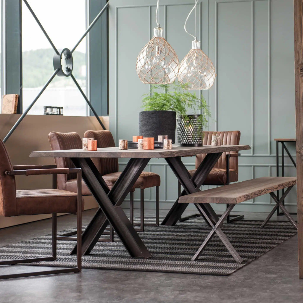 FOREST Solid Wood Dining Table in Mocca Brown - Steel X Legs - Kristensen Kristensen | Milola