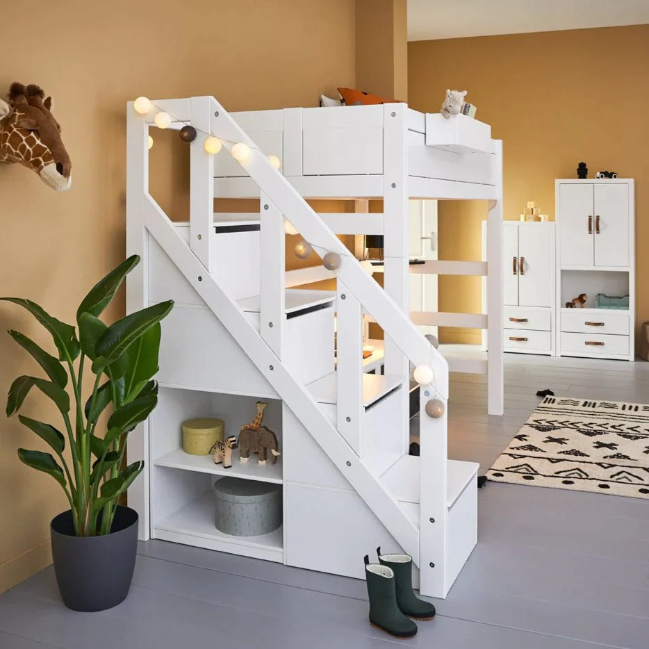 HIGH BED with Stepladder in White - Lifetime Kids | Milola