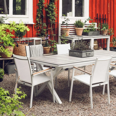 HILLMOND - Extendable Outdoor Dining Table - in White Aluminium / Laminate - Suns | Milola