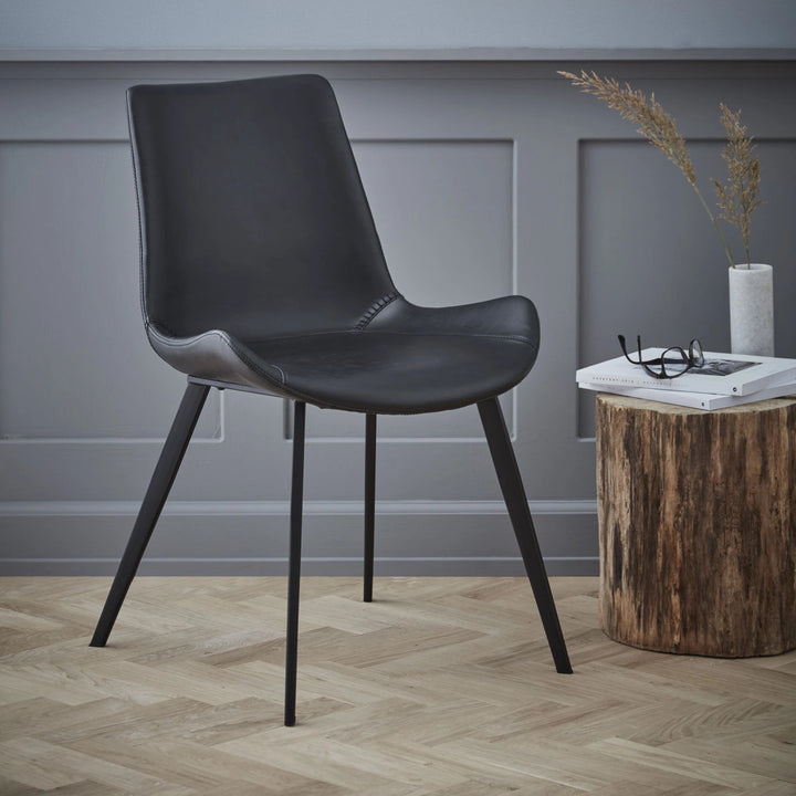 HYPE Minimalist Leather Dining Chair Black Metal Legs Milola - Main Image