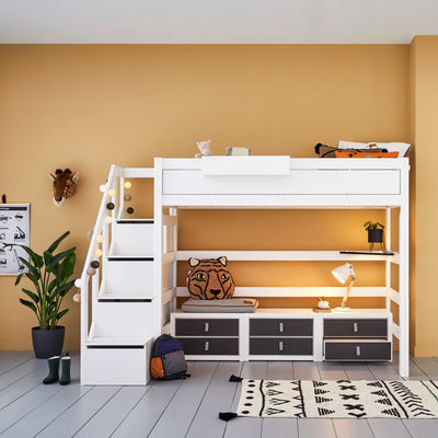 HIGH BED with Stepladder in White - Lifetime Kids | Milola