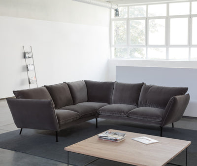 HUGO Sofa - Corner Sofa - Classic Grey Velvet -Sits | Milola