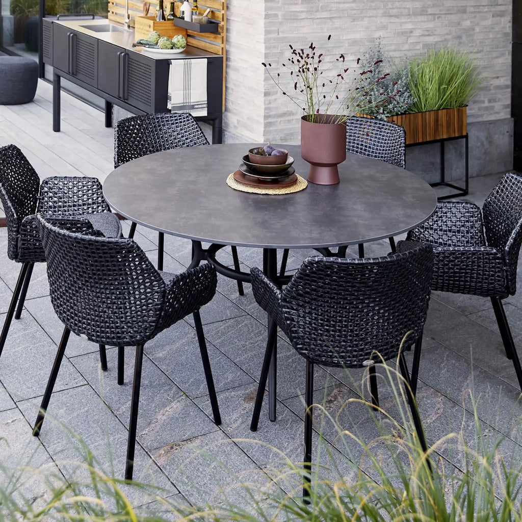 JOY - Round Outdoor Dining Table - Aluminium/Laminate/Ceramic/Teak - CaneLine | Milola