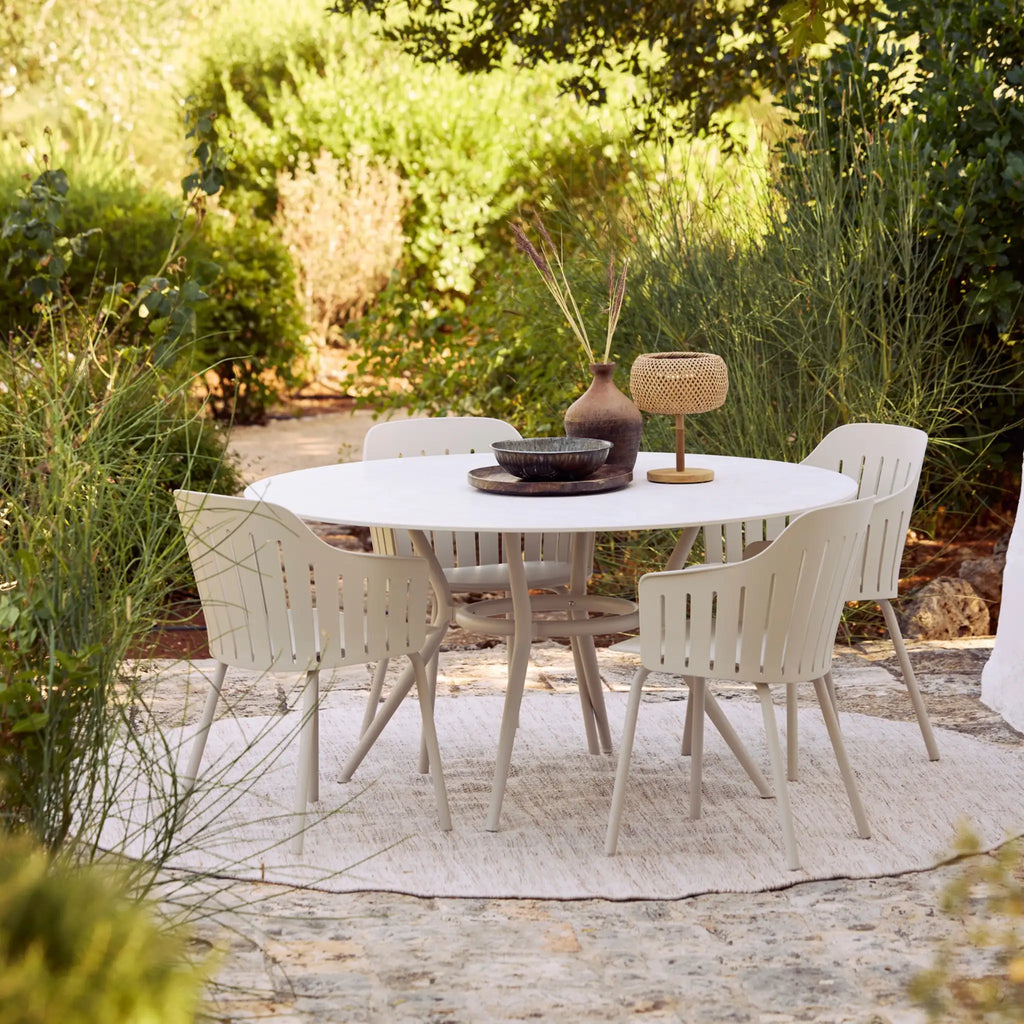 JOY - Round Outdoor Dining Table - Aluminium/Laminate/Ceramic/Teak - CaneLine | Milola