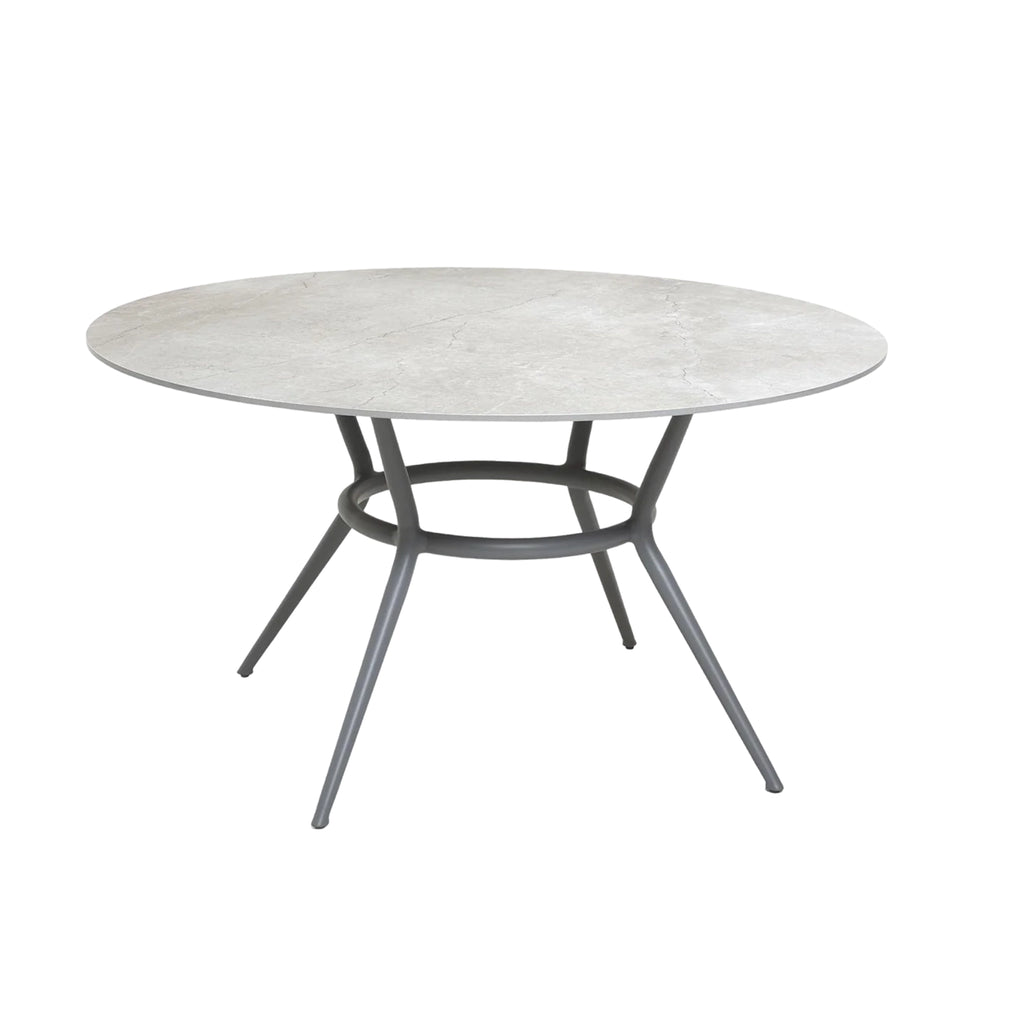 Table de salle à manger d'extérieur ronde JOY - Aluminium avec plateau en stratifié, céramique ou teck