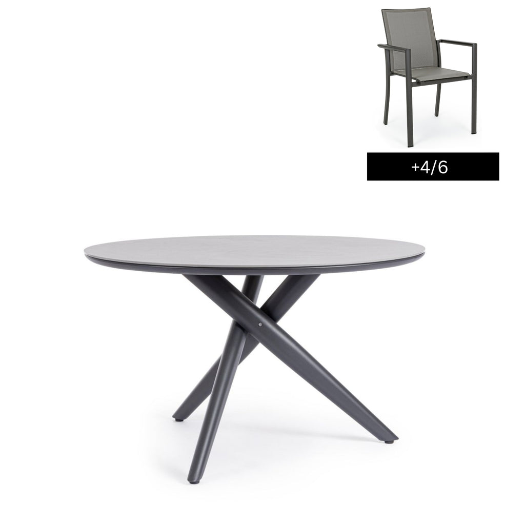 JULIAN Round Sintered Stone Outdoor Dining Table (120cm) in Anthracite - Bizzotto | Milola