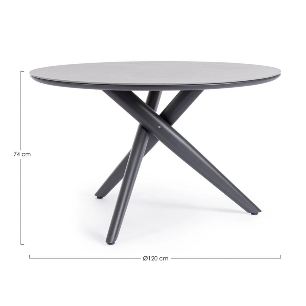 JULIAN Round Sintered Stone Outdoor Dining Table (120cm) in Anthracite - Bizzotto | Milola