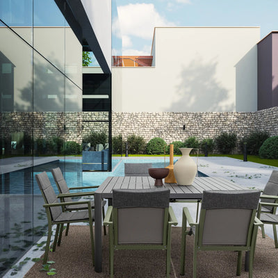 KIPLIN Square Extendable Outdoor Dining Table Set in Charcoal - Bizzotto | Milola