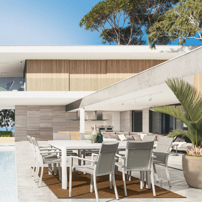 KIPLIN Square Extendable Outdoor Dining Table Set in White - Bizzotto | Milola