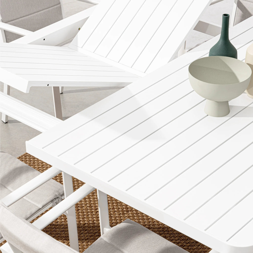 KIPLIN Square Extendable Outdoor Dining Table Set in White - Bizzotto | Milola