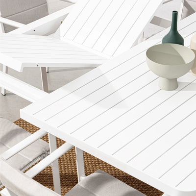KIPLIN Square Extendable Outdoor Dining Table Set in White - Bizzotto | Milola