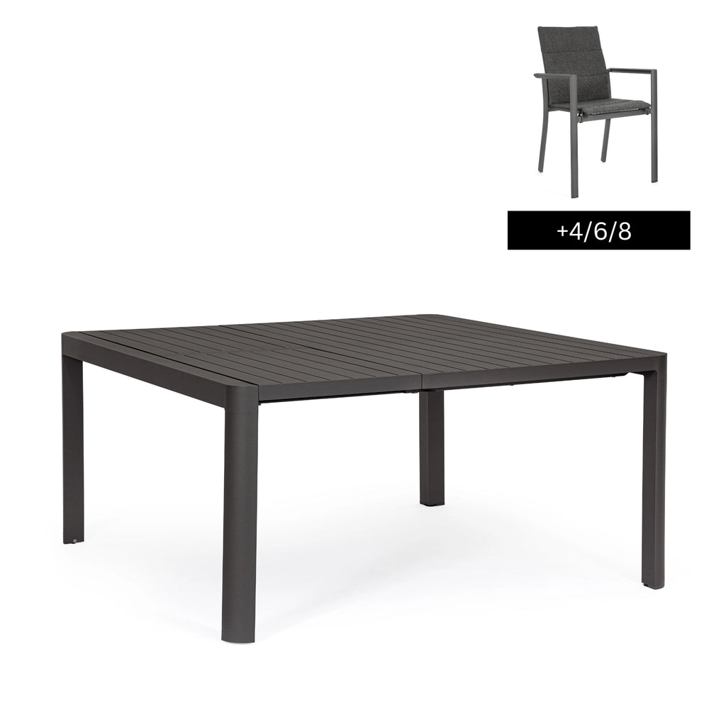 KIPLIN Square Extendable Outdoor Dining Table Set in Charcoal - Bizzotto | Milola