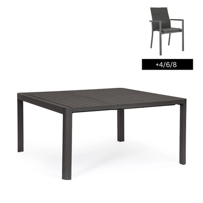 KIPLIN Square Extendable Outdoor Dining Table Set in Charcoal - Bizzotto | Milola