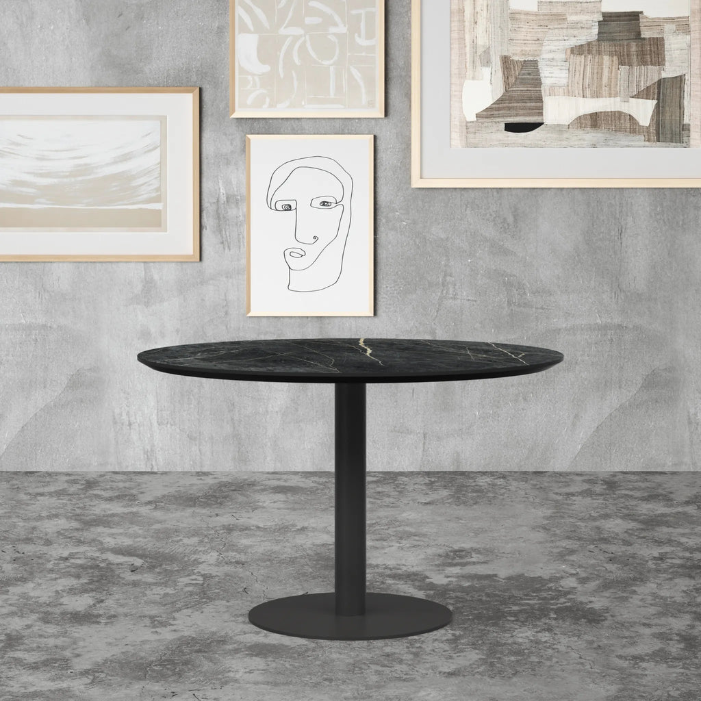 LEIF Round Ceramic/Marble Dining Table - Black with Laurent 822 Top - Milola