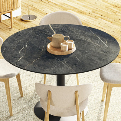 LEIF Round Ceramic/Marble Dining Table - Black with Laurent 822 Top - Milola