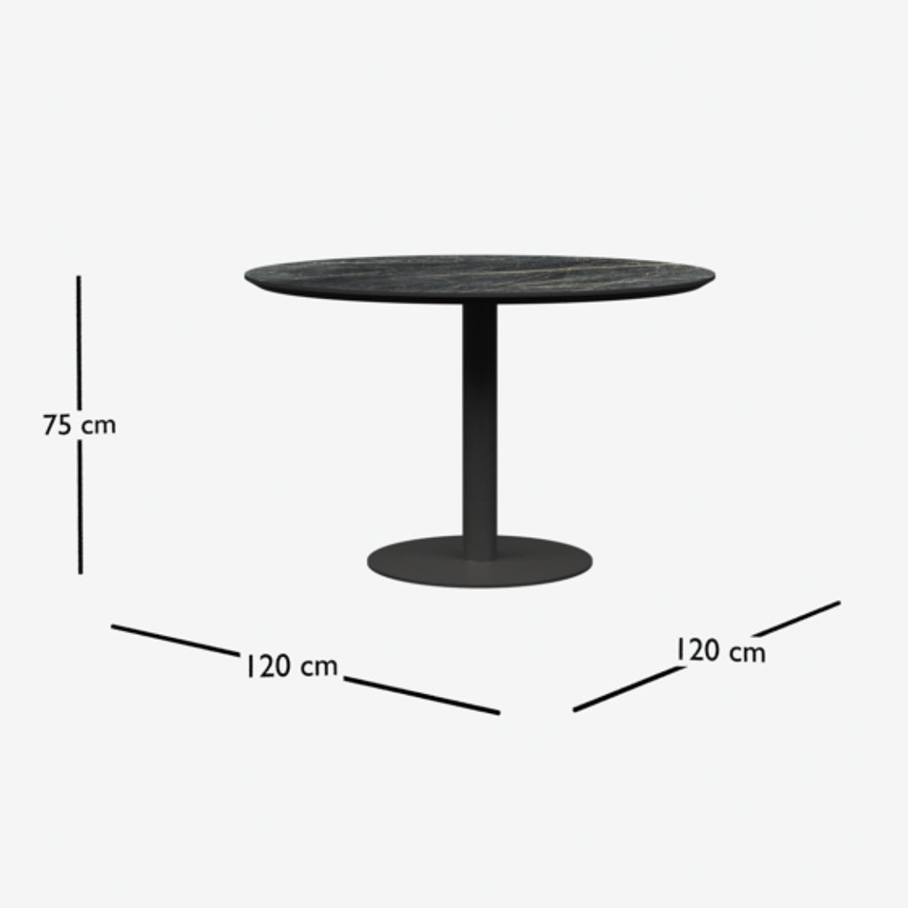LEIF Round Ceramic/Marble Dining Table - Black Dimensions - Milola