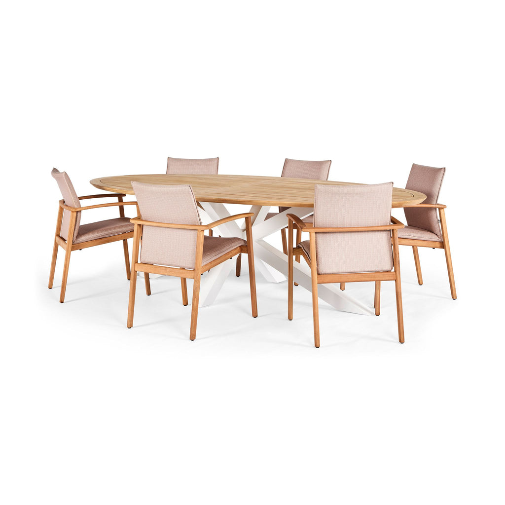 MADRE - Oval Outdoor Dining Table - Teak & White Aluminium - Suns | Milola