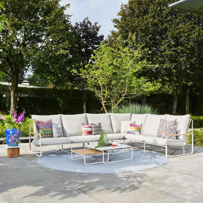 MERANO - Garden Corner Sofa Set in Soft Grey and White Frame - Scandi Design - Suns | Milola