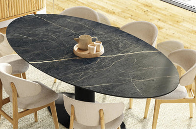 MERI Oval Ceramic Dining Table - Black Legs