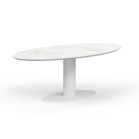 MERI Oval Ceramic/Marble Dining Table in White - Milola