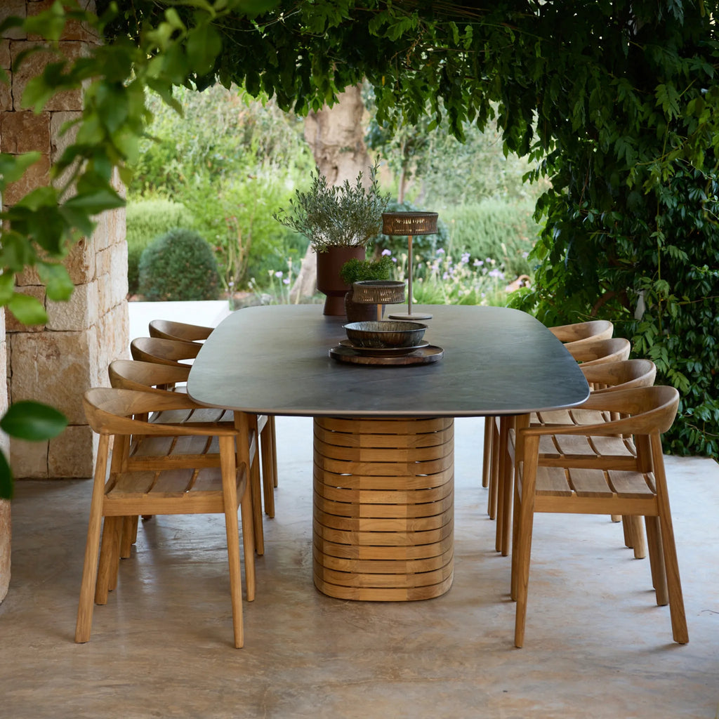 MELLOW Outdoor Oval Dining Table in Teak  Base with Ceramic Top - Cane-Line | Milola