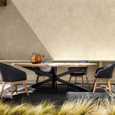 PALMDALE Oval Teak Outdoor Dining Table in Carbon - Bizzotto | Milola
