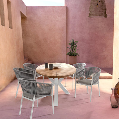 PALMDALE Oval Teak Outdoor Dining Table in White - Bizzotto | Milola