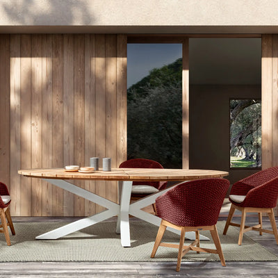 PALMDALE Oval Teak Outdoor Dining Table in White - Bizzotto | Milola