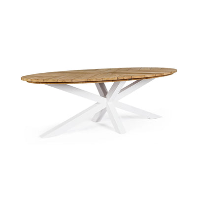PALMDALE Oval Teak Outdoor Dining Table in White - Bizzotto | Milola