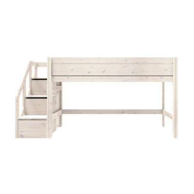 SEMI-HIGH Bed with Stepladder in White-Wash - Lifetime Kidsrooms | Milola